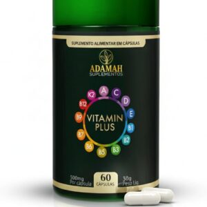 Vitamin Plus Multivitamínico A-Z - 13 Vitaminas 100% VD - Complexo B, B12, K2 MK7 120mcg + D3 + Biotina - Suplemento para Energia, Imunidade e Cabelos em Cápsulas de Colágeno - Adamah, 60 Cápsulas