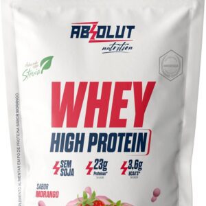 Absolut Nutrition, Whey high protein, 23 gramas de proteína, adoçado com stevia, Sabor morango, Pouch, 900 gramas-radardasaude