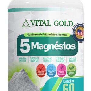 Vital Gold 5 Magnésios Suplemento Vitamínico Natural, 60 Cápsulas, 500mg, Fórmula Vegana