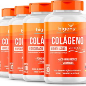 Colágeno Hidrolisado Verisol com Ácido Hialurônico e Vitamina, Bigens, Kit 4x 180 cápsulas-radardasaude