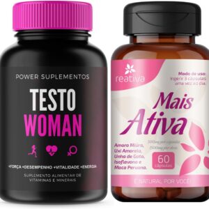 61Am-5pzmBL._AC_SL1200_.jpg Kit Suplemento para Mulheres Testo Woman + Mais Ativa | Suporte Nutricional Diário Feminino | Multivitamínico Feminino | Vitaminas e Minerais Essenciais para Mulher