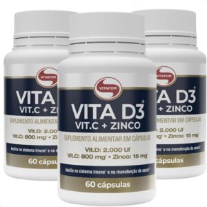 61TbalYo6fL._AC_SL1200_.jpg Kit 3 Vita D3 + C + Zinco Vitafor 60 Cápsulas-radardasaude