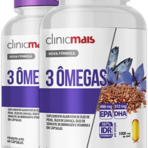 61adAhRf5CL._AC_SL1200_.jpg Kit 2 3 Ômegas Óleo de Peixe, Linhaça ClinicMais 60 Cápsulas-radardasaude