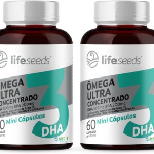 Ômega 3 Mini Cápsulas - Ultra Concentrado DHA 500mg EPA 200mg - Certificação Internacional MEG-3 – 2 Potes - 120 Cápsulas