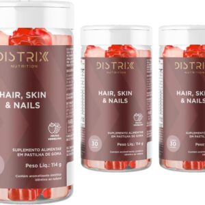 DISTRIX Kit 3 Unidades Gomas Cabelo Pele Unhas - Biotina Premium Ácido Hialurônico Vitaminas Tratamento Completo 90 Doses Pack Economia Sabor Frutas Vermelhas-radardasaude