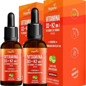 71VCnNVXTwL._AC_SL1500_.jpg Vitamina D3 + K2 MK-7, em Gotas, D3 2000UI | K2 100mcg, sabor limão, Biogens, Kit 2x 20ml-radardasaude