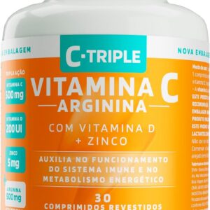 Vitamina C 500 mg + Arginina 500 mg + Zinco 5 mg + Vitamina D 200 ui 30 Comprimidos - C-Triple - Imunidade e Antioxidante-radardasaude