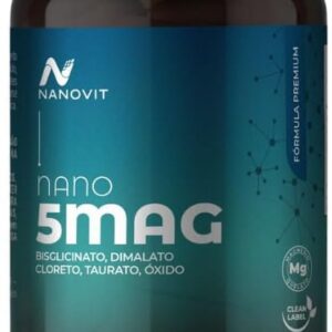 Nanovit Magnésio 5 em 1 Quelato | Bisglicinato Dimalato Taurato Cloreto Óxido | Suplemento Alta Absorção Biodisponibilidade | Clean Label Vegano Anvisa FDA | 60 Cápsulas | Nano 5MAG