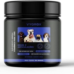 Suplemento Articular Saboroso para Cães VYGROX 150g – Ossos e Articulações Fortes com Colágeno Tipo II, Glucosamina e Ômega 3, Sabor Beterraba e Batata Doce (1 unidade)