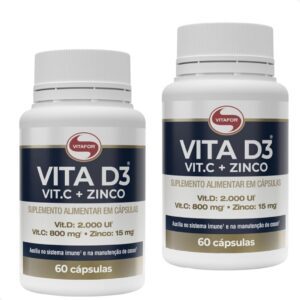 Kit 2 Vitamina D3 + C + Zinco Vitafor 60 cápsulas 1g-radardasaude