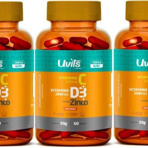 3x Vitamina C + D3 + Zinco 180 Cápsulas Total - Uvits-radardasaude