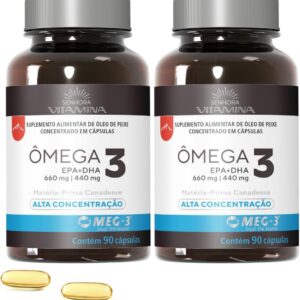 61b07divEzL._AC_SL1000_.jpg Ômega 3 do Canadá Alta Concentração EPA DHA 1.100mg Certificado MEG-3-180 cápsulas (2 potes)