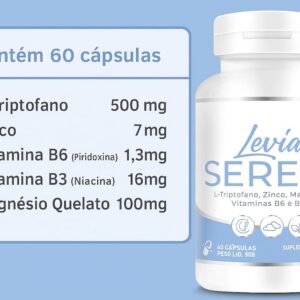 61teV2brOwL._AC_SL1500_.jpg Levia Sereni 1 Pote c/ 60 Cápsulas - Suplemento Alimentar para Auxiliar no combate contra a Ansiedade, Insônia e Stress