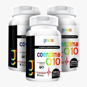 71-CjcRvLcL._AC_SL1500_.jpg Kit 3 coenzima Q10-200mg por porção - Fórmula Antioxidante com Selênio e Vitamina E, Genesis, original - 180 capsulas..