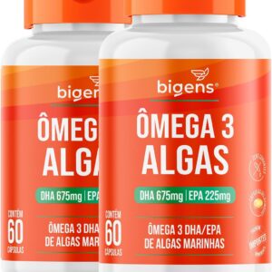 Omega 3 Algas, DHA 675mg, EPA 225mg, Algas Marinhas, 60 Cápsulas, Bigens (Kit 2x)