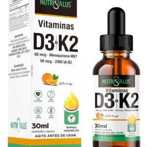 Vitamina D3 2000 Ui + K2 - Mk7 60 Mcg Por Dose 30ml - 300 doses de Rápida Absorção - Sabor Laranja - Nutrisalus-radardasaude