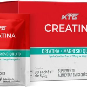 51pte83M7sL._AC_SL1200_.jpg Katiguá, Creatina pura + Magnésio Quelato, Sabor Limão, 30 Sachês, 5,1 Gramas