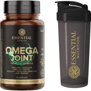 51q6t8kpTXL._AC_SL1000_.jpg Combo Essential Nutrition - Omega-3 Joint c/Ácido Hialurônico e Colágeno UC-II 40mg + Coqueteleira Oficial