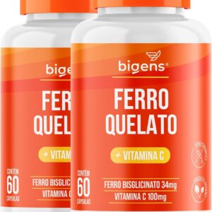 612FrFuc1L._AC_SL1400_.jpg Bigens Ferro Quelato + Vitamina C Vegano, 60 Cápsulas Transparentes, Kit 2x-radardasaude