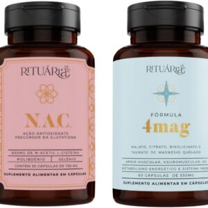 61Bq-RTJUqL._AC_SL1500_.jpg Rituária Kit Suplementos Fórmula NAC e 4Mag Magnésio, Antioxidante e Suporte Cognitivo, Cápsulas, 30 Cápsulas NAC + 60 Cápsulas 4Mag