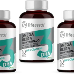 Ômega 3 Mini Cápsulas - Ultra Concentrado DHA 500mg EPA 200mg - Certificação Internacional MEG-3 – 3 Potes - 180 Cápsulas
