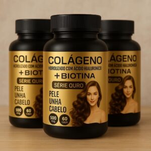 61NGliELHNL._AC_SL1024_.jpg Kit 3 Colágeno Hidrolisado Com Ácido Hialurônico + Biotina 180 Cápsulas-radardasaude