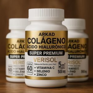 61dAbp4OmgL._AC_SL1024_.jpg Colágeno Verisol® com Ácido Hialurônico 500mg – Arkad Super Premium 5 em 1 – Vitamina C, Zinco, Selênio – Pele, Cabelos, Unhas – Antirrugas e Firmeza – 60 cápsulas-radardasaude