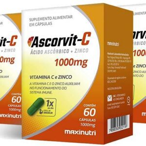 Kit 03 AscorVit Vitamina C + Zinco 60 Cápsulas Maxinutri-radardasaude