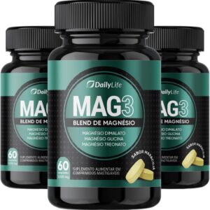 71xDwRyI8AL._AC_SL1500_.jpg Kit 3x Magnesio Mag 3 Dimalato Treonato Glicina Magnesium 1000mg 100% Puro 60 Comprimidos Mastigaveis Sem Glúten Sabor Maracujá