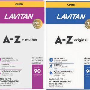 613K1qkEfL._AC_SL1280_.jpg Kit Lavitan Casal AZ Mulher 90 cp + AZ Original 90 Comprimidos Multivitaminico com Ferro, Zinco, Acido Folico Biotina Sem Gluten Imunidade e Energia Diario-radardasaude