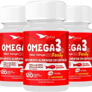 71JmSm6UB7L._AC_SL1200_.jpg Kit 3 Ômega 3 Peixinho 33 EPA 22 DHA Family Global Suplementos 120 Cápsulas