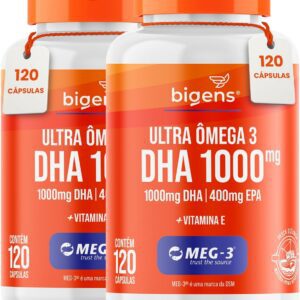 Ultra Omega 3, DHA 1000MG, EPA 400mg, com vitamina E - Certificado MEG-3, 120 Cápsulas, Bigens, Kit 2x