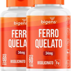 71iQF4gFLEL._AC_SL1500_.jpg Ferro Quelato Bisglicinato 34mg, 60 comp, Bigens (Kit 2)